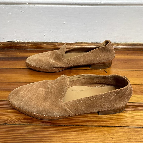 Soludos Tan Venetian Soft Cowhide Suede Slip On Round Toe Loafers - Picture 1 of 10